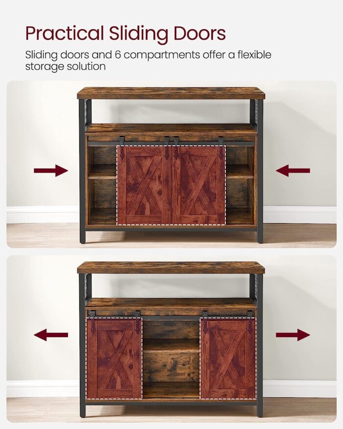 VASAGLE Buffet Sideboard Storage Cabinet with Adjustable Shelf and Sliding Barn Door, Open Compartment, 13 x 39.4 x 31.5 Inches, Rustic Brown and Black - Image 5
