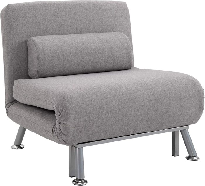 HOMCOM Single Sofa Bed Sleeper Foldable Portable Pillow Lounge Couch Living Room Furniture – Grey