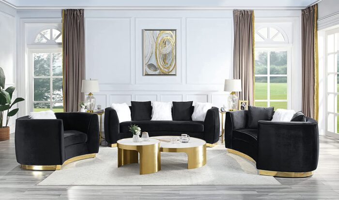 Acme Furniture Achelle Sofas, 28" H x 93" W x 41" D, Black, L x x, Brown and Gold - Image 5