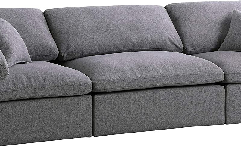 Meridian Furniture Serene Collection Modern | Contemporary Deluxe Cloud-Like Comfort Modular Sofa, Soft Linen Textured Fabric, Down Cushions, 2 Corner + 1 Armless, Grey