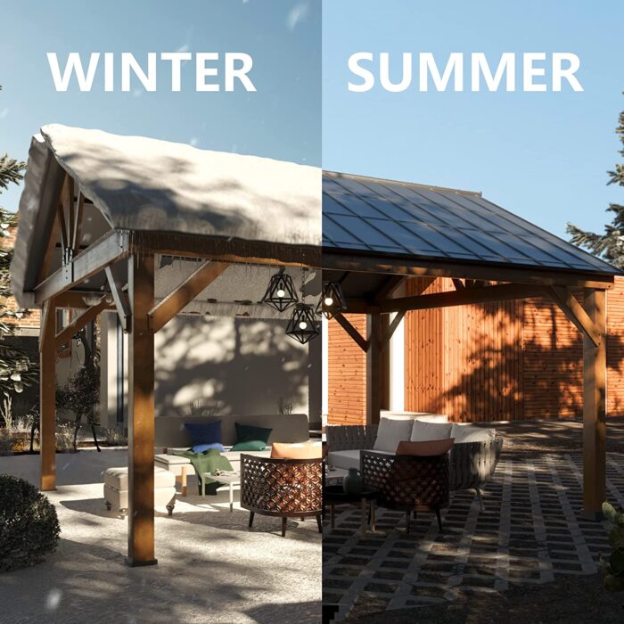 Joyside Wood Gazebo 13 x 15 ft. Wood Patio Gazebo Cedar Framed Gazebo with Steel Frame Gable Roof Hardtop Gazebo for Patio, Garden, Lawns, Parties - Image 3