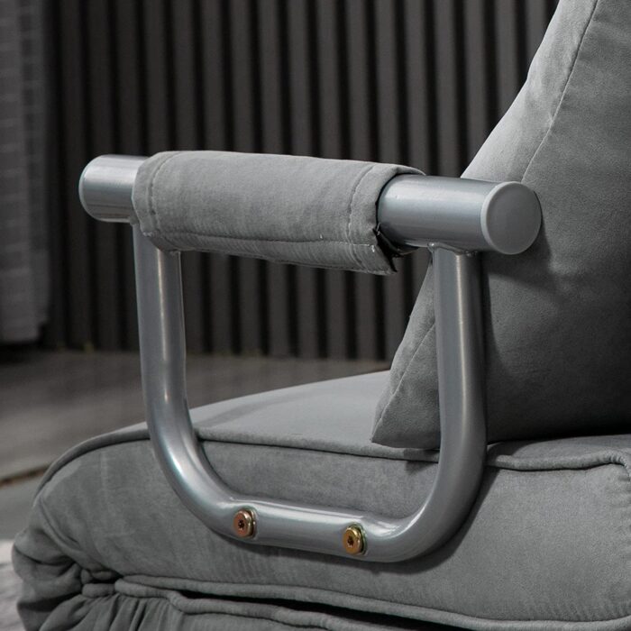 HOMCOM Modern 2-In-1 Design Single Sofa Bed Sleeper Foldable Portable Armchair Bed Chair Lounge Couch with Pillow for Living Room, Bedroom, Light Grey - Image 8