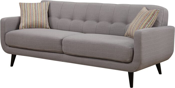 AC Pacific Crystal Collection Upholstered Gray Mid-Century 2-Piece Living Room Set with Tufted Sofa and Loveseat and 4 Accent Pillows, Gray - Image 2