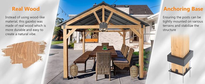 Joyside Wood Gazebo 13 x 15 ft. Wood Patio Gazebo Cedar Framed Gazebo with Steel Frame Gable Roof Hardtop Gazebo for Patio, Garden, Lawns, Parties - Image 5