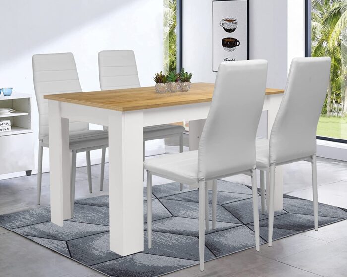 Blisswood Dining Table And Chair 4 Set, Pu Leather Dining Room Chairs and 17mm Thick Table Top 120 x 80 cm Long Wooden Dining Table Modern Design Dining Table Set For Home Kitchen Furniture - Image 2