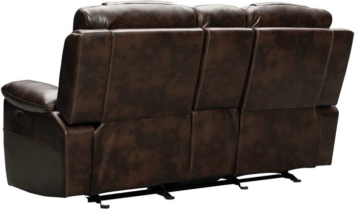 Roundhill Furniture Kovel Faux Leather Reclining Loveseat with USB Port and Storage Console, Brown - Image 4