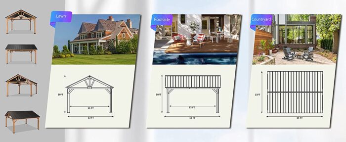 Joyside Wood Gazebo 13 x 15 ft. Wood Patio Gazebo Cedar Framed Gazebo with Steel Frame Gable Roof Hardtop Gazebo for Patio, Garden, Lawns, Parties - Image 4