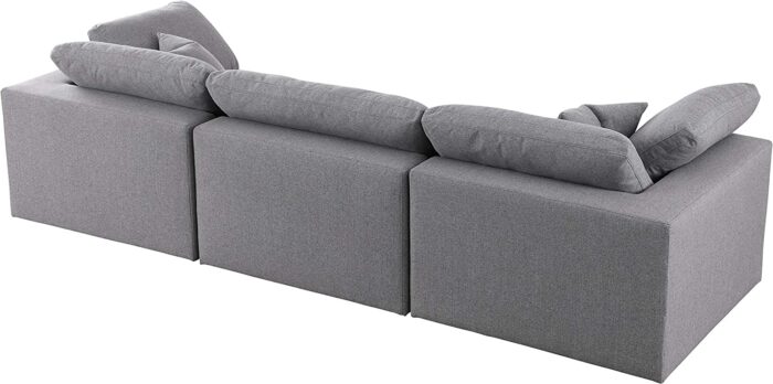 Meridian Furniture Serene Collection Modern | Contemporary Deluxe Cloud-Like Comfort Modular Sofa, Soft Linen Textured Fabric, Down Cushions, 2 Corner + 1 Armless, Grey - Image 4