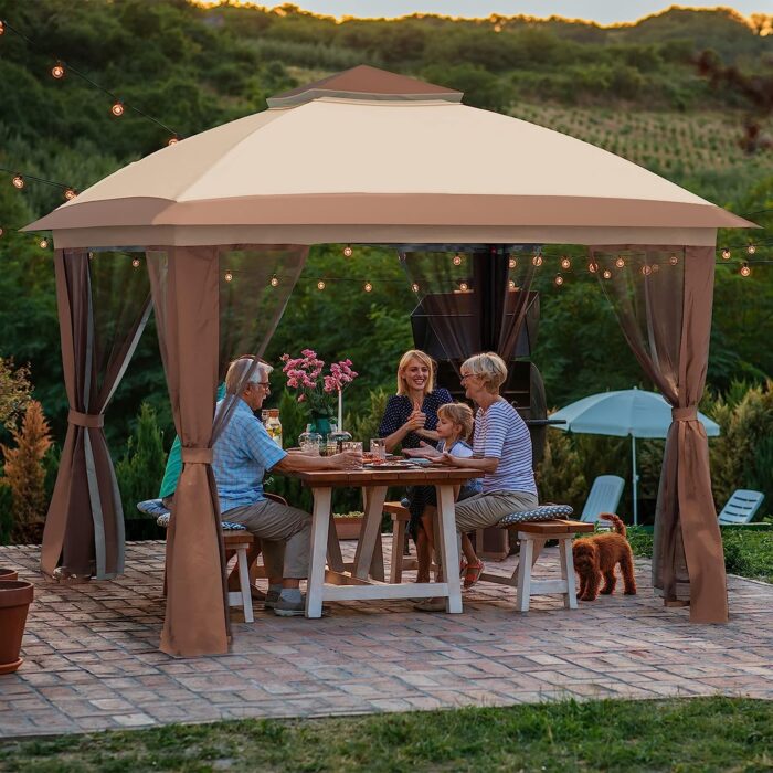 UDPATIO Pop Up Gazebo 11'x11' Patio Gazebo Tent Instant, Outdoor Gazebo with Mosquito Netting, Metal Frame Outdoor Canopies for Shade and Rain for Lawn, Garden, Backyard and Deck, Beige - Image 8