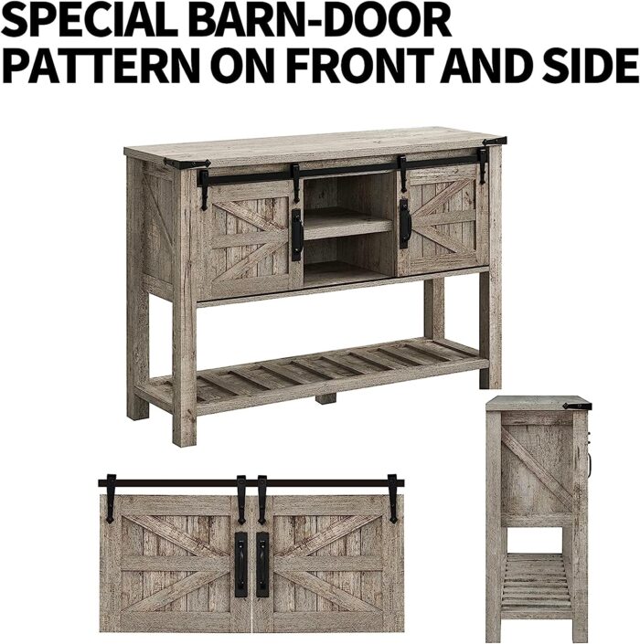 OKD Console Entryway Table Entry Hallway Entrance Foyer Sofa Tables Buffet Sideboard Farmhouse with Sliding Barn Doors, for Living Dining Room Kitchen, Light Rustic Oak - Image 6