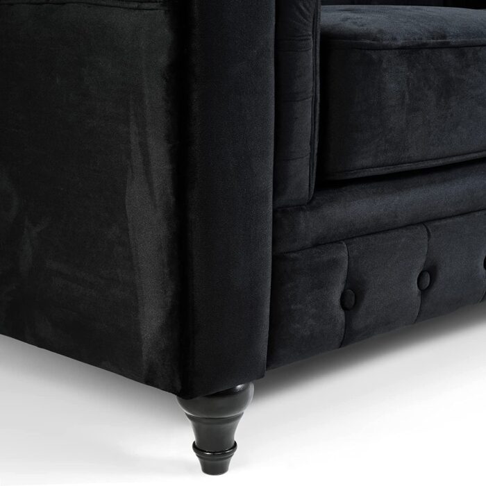 Bravich Velvet Chesterfield Sofa- Black. 2 Seater Settee, Soft Plush Fabric Couch. Living Room Furniture, Easy Clean. 2 Seater- 160cm x 90cm x 78cm - Image 3