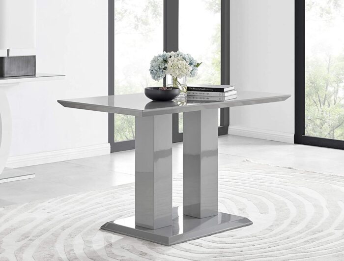 Furniturebox UK Dining Table & Chairs- Imperia Dining Table Set With 4 White Milan Chairs – Stunning High Gloss Grey Dining Table (Dining Table + 4 White Milan Chairs) - Image 2
