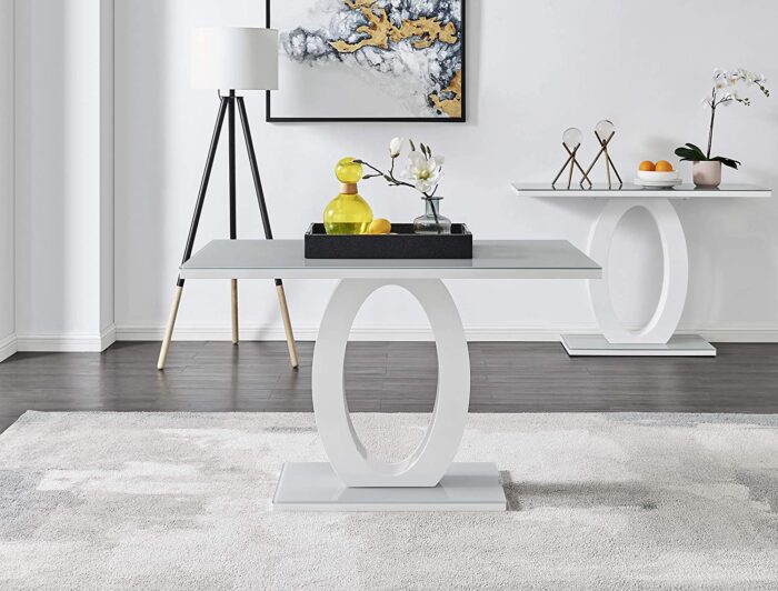 Furniturebox UK – Giovani Modern Stylish Grey/White High Gloss Glass Dining Table and 4 Modern Lorenzo Chairs Set (Dining Table + 4 White Lorenzo Chairs) - Image 2