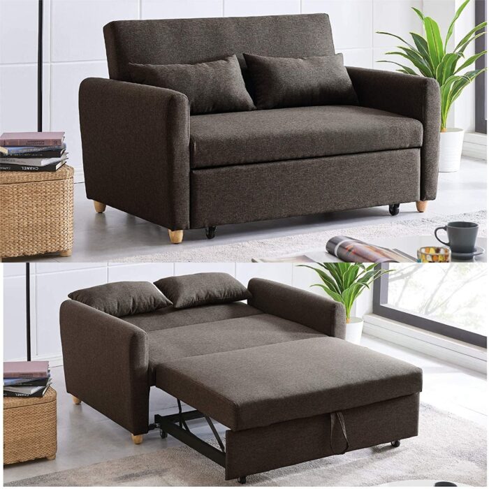 Bravich Pull Out Two Seater Double Sofa Bed -Brown. Modern Contemporary Space Saving Folding Bed, Easy Fold Living Room Furniture To Full Size Double Bed. Fabric Couch With Thick Foam Cushions. - Image 6