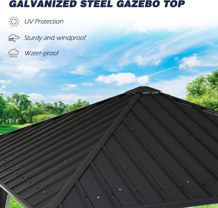 Peak Home Furnishings 10Ft x 10Ft Patio Hardtop Gazebo Outdoor Aluminum Pergola with Galvanized Steel Roof Canopy, Polyester Curtain and Mosquito Net - Image 2