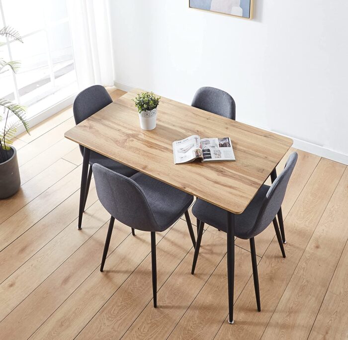 Hallowood Furniture Cullompton Small Dining Table & 4 Fabric Chairs Set with Black Metal Legs – 120 x 70 cm Brown Oak Effect Kitchen Table – Ideal for Home, Restaurants, Pub, Office & Café - Image 4