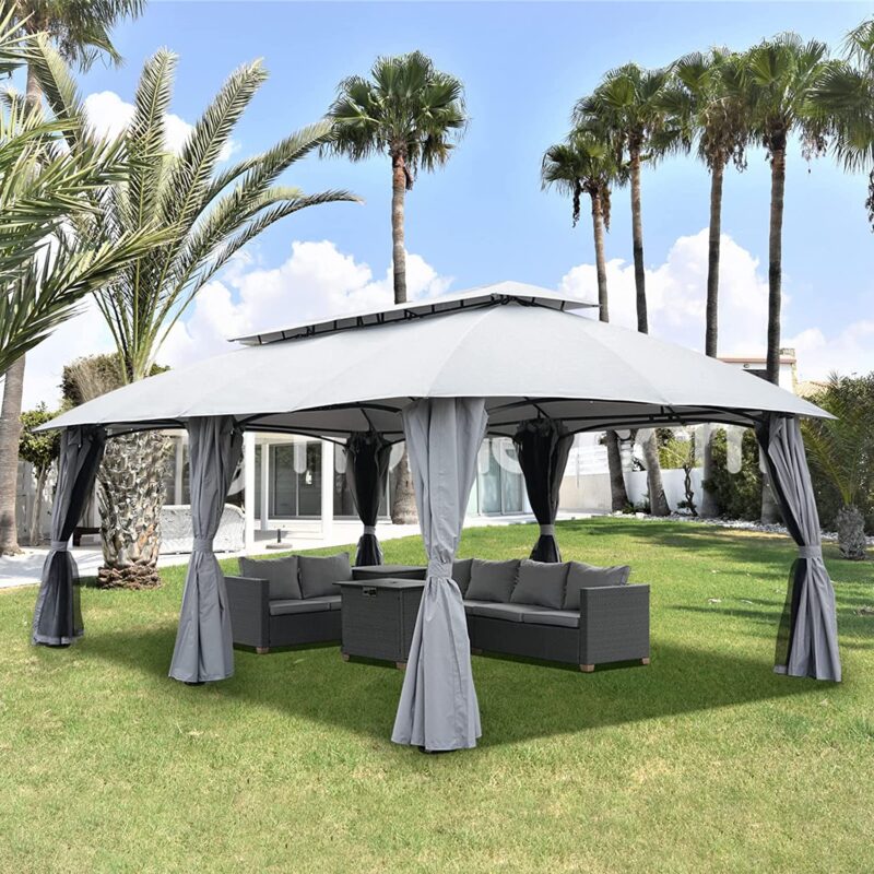 Grand Patio 13'x20' Gazebo for Patio Double Vent Canopy with Netting and Curtains for Deck Backyard Garden Lawns