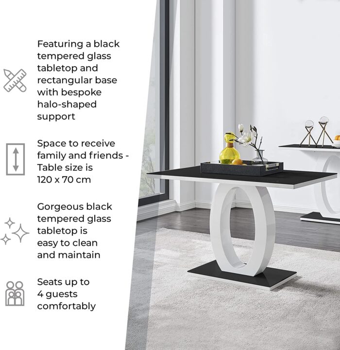 Furniturebox UK Dining Set – Giovani Dining Table and Milan Chairs Set Of 4 – Contemporary High Gloss and Glass Table with Modern Milan Chairs (White Dining Table + 4 Black Milan Chairs) - Image 2