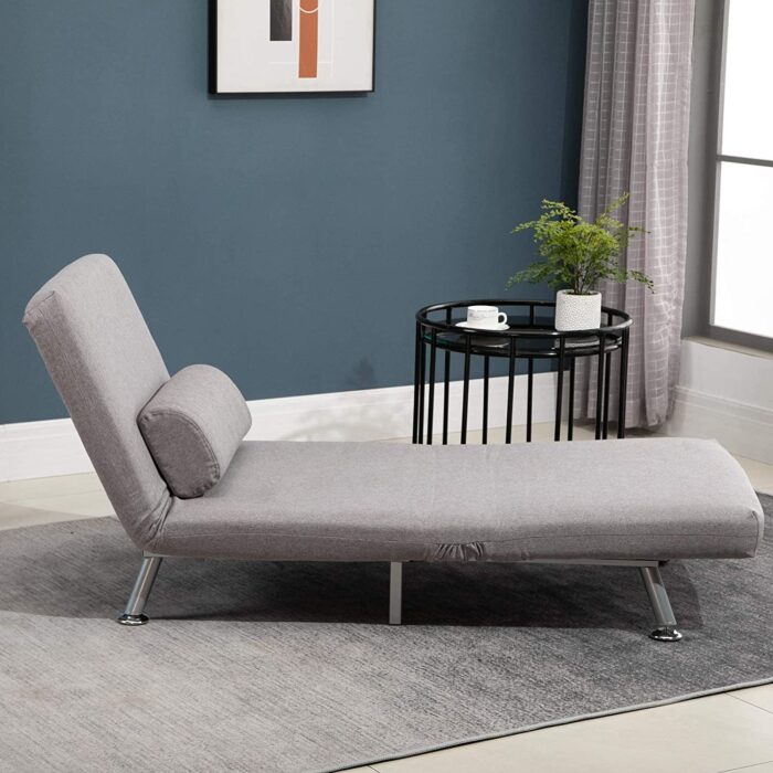 HOMCOM Single Sofa Bed Sleeper Foldable Portable Pillow Lounge Couch Living Room Furniture – Grey - Image 8