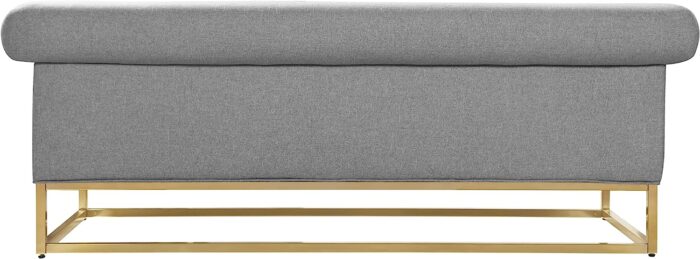 Iconic Home Palmira Sofa Button Tufted Linen-Textured Plush Cushion Brass Finished Brushed Metal Base Frame, Modern Transitional, Grey - Image 8