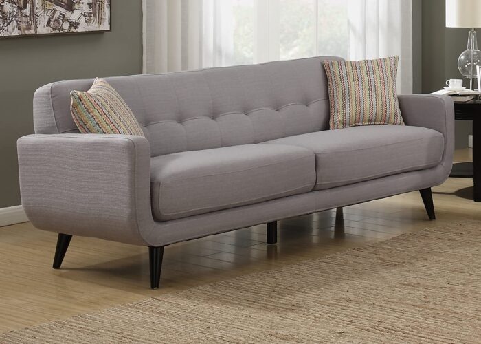 AC Pacific Crystal Collection Upholstered Gray Mid-Century 2-Piece Living Room Set with Tufted Sofa and Loveseat and 4 Accent Pillows, Gray - Image 5