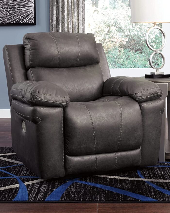 Signature Design by Ashley Erlangen Faux Leather Power Recliner with Adjustable Headrest & USB Charging Port, Gray & Erlangen Faux Leather Power Reclining Loveseat with Console, Gray - Image 3