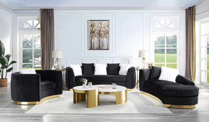 Acme Furniture Achelle Sofas, 28" H x 93" W x 41" D, Black, L x x, Brown and Gold - Image 6