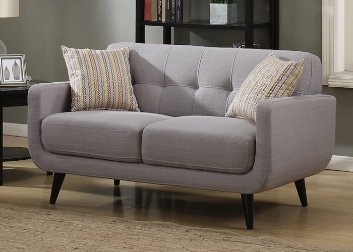 AC Pacific Crystal Collection Upholstered Gray Mid-Century 2-Piece Living Room Set with Tufted Sofa and Loveseat and 4 Accent Pillows, Gray - Image 4