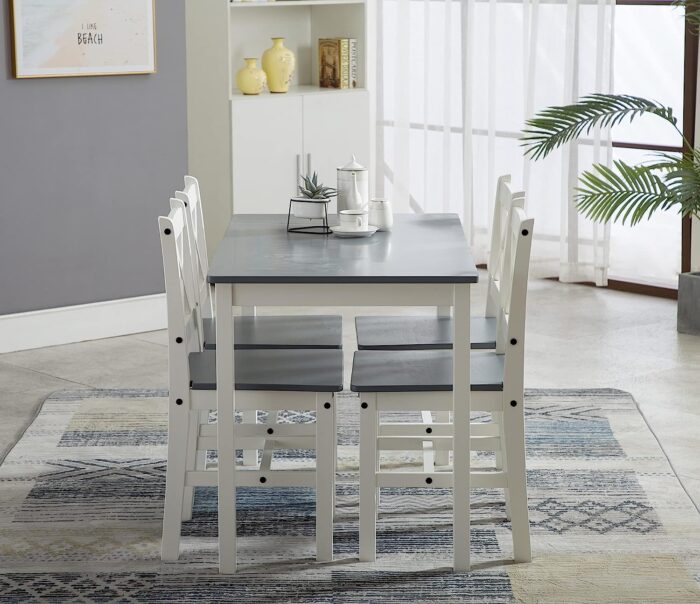 mcc direct Classic Solid Wooden Dining Table and 4 Chairs Set Kitchen Home [Grey/White/natural] (Grey) - Image 3
