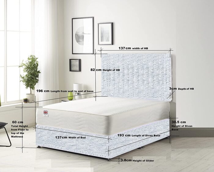 Bed Centre Ziggy Grey Plush Memory Foam Divan Bed Set With Mattress, 2 Drawers (Same Side) and Headboard (Double (135cm X 190cm)) - Image 3