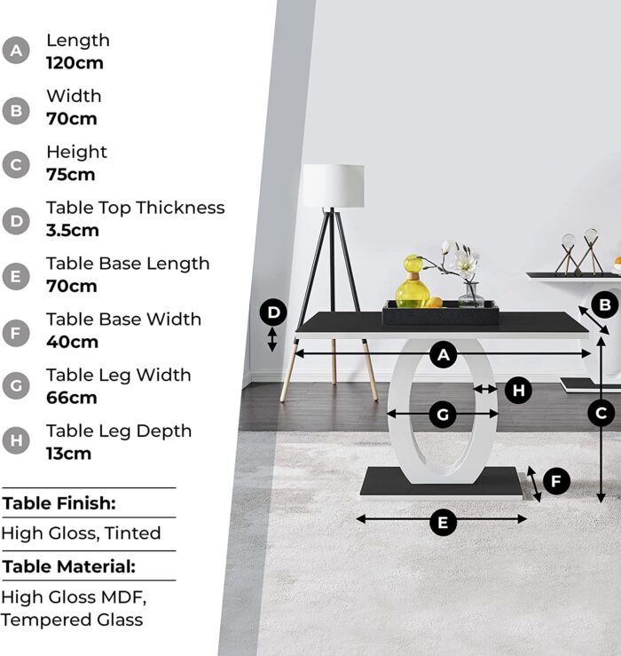 Furniturebox UK Dining Set – Giovani Dining Table and Milan Chairs Set Of 4 – Contemporary High Gloss and Glass Table with Modern Milan Chairs (White Dining Table + 4 Black Milan Chairs) - Image 3