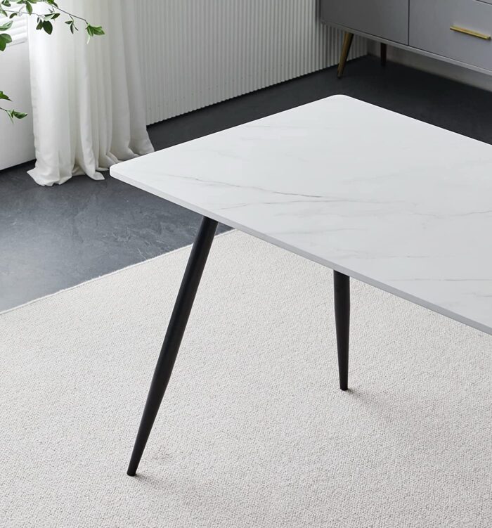 Hallowood Furniture Cullompton Small Dining Table & 4 Fabric Chairs Set with Black Metal Legs – 120 x 70 cm White Marble Effect Kitchen Table – Ideal for Home, Restaurants, Pub, Office & Café - Image 4
