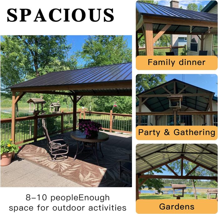 12' x 14' Hardtop Gazebo Outdoor Aluminum Gazebo with Galvanized Steel Gable Canopy for Patio Decks Backyard by domi outdoor living (Wood Looking) - Image 3