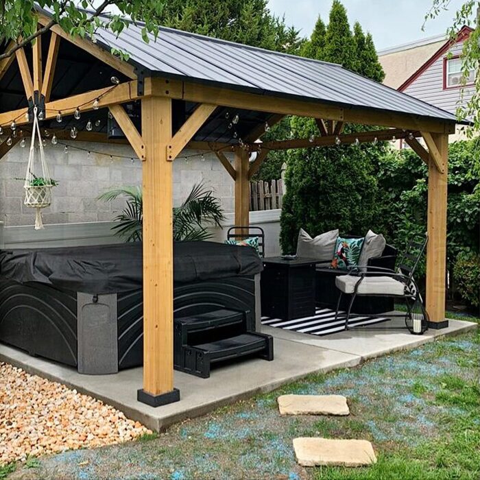 EAGLE PEAK 13×11 Solid Wood Patio Gazebo, Cedar Framed Outdoor Pavilion Cabana with Black Steel Gable Hardtop Roof, 12×10 Frame, Black - Image 2