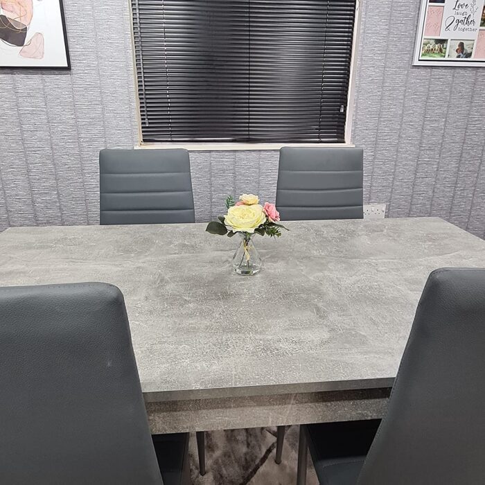 KOSY KOALA Grey Dining Table and 4 chairs stone grey effect kitchen wood set 4 (Table 117 length with 4 grey metal chairs) - Image 6