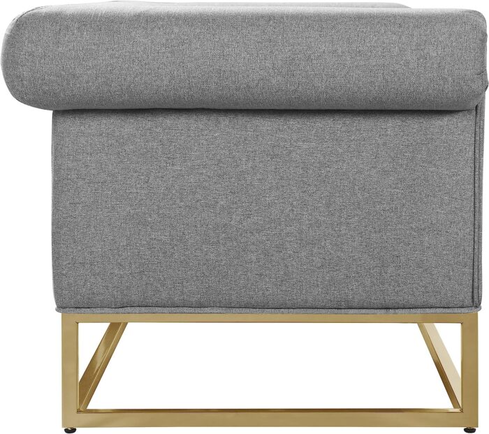 Iconic Home Palmira Sofa Button Tufted Linen-Textured Plush Cushion Brass Finished Brushed Metal Base Frame, Modern Transitional, Grey - Image 7