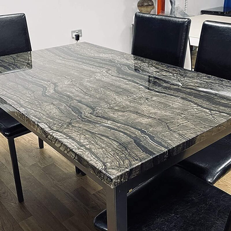 7 Star Furniture Marble Effect MDF Black, Grey or Brown Dining Table with Optional 4/6 Faux Leather Chairs (120cm Table only, Charcoal Grey)