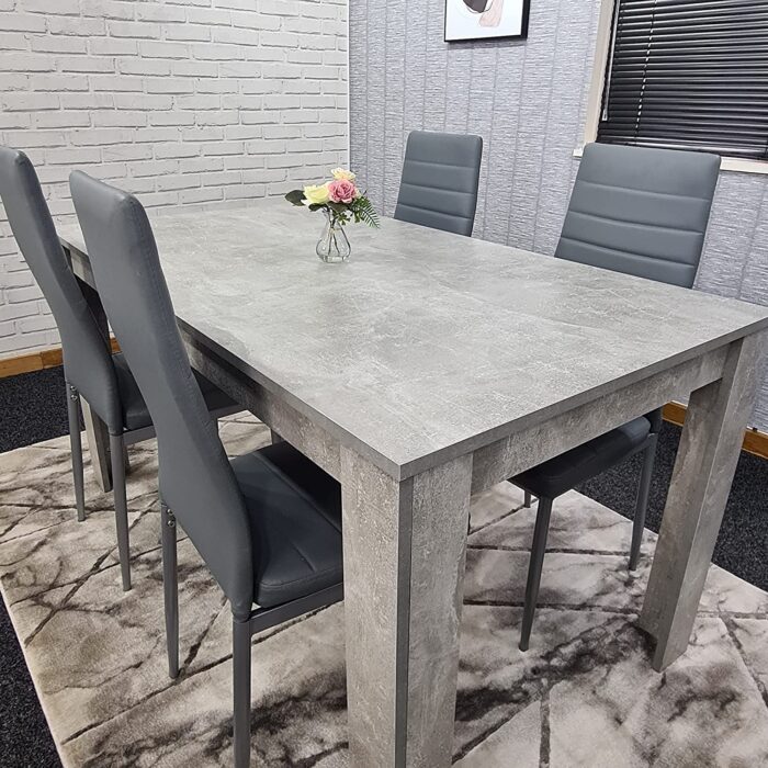 KOSY KOALA Grey Dining Table and 4 chairs stone grey effect kitchen wood set 4 (Table 117 length with 4 grey metal chairs) - Image 5