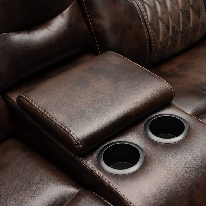 Roundhill Furniture Kovel Faux Leather Reclining Loveseat with USB Port and Storage Console, Brown - Image 6