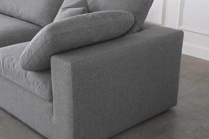 Meridian Furniture Serene Collection Modern | Contemporary Deluxe Cloud-Like Comfort Modular Sofa, Soft Linen Textured Fabric, Down Cushions, 2 Corner + 1 Armless, Grey - Image 6