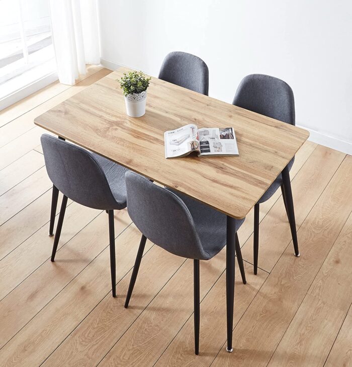 Hallowood Furniture Cullompton Small Dining Table & 4 Fabric Chairs Set with Black Metal Legs – 120 x 70 cm Brown Oak Effect Kitchen Table – Ideal for Home, Restaurants, Pub, Office & Café - Image 3