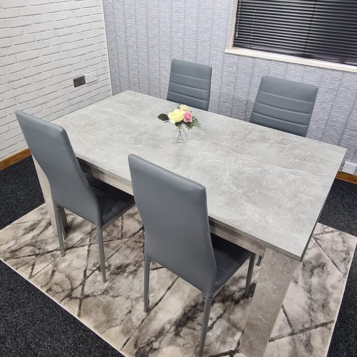 KOSY KOALA Grey Dining Table and 4 chairs stone grey effect kitchen wood set 4 (Table 117 length with 4 grey metal chairs) - Image 4