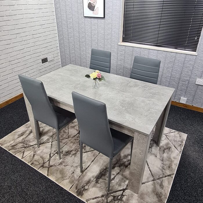 KOSY KOALA Grey Dining Table and 4 chairs stone grey effect kitchen wood set 4 (Table 117 length with 4 grey metal chairs) - Image 8