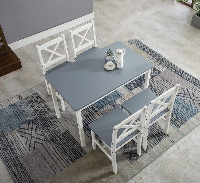 mcc direct Classic Solid Wooden Dining Table and 4 Chairs Set Kitchen Home [Grey/White/natural] (Grey) - Image 2
