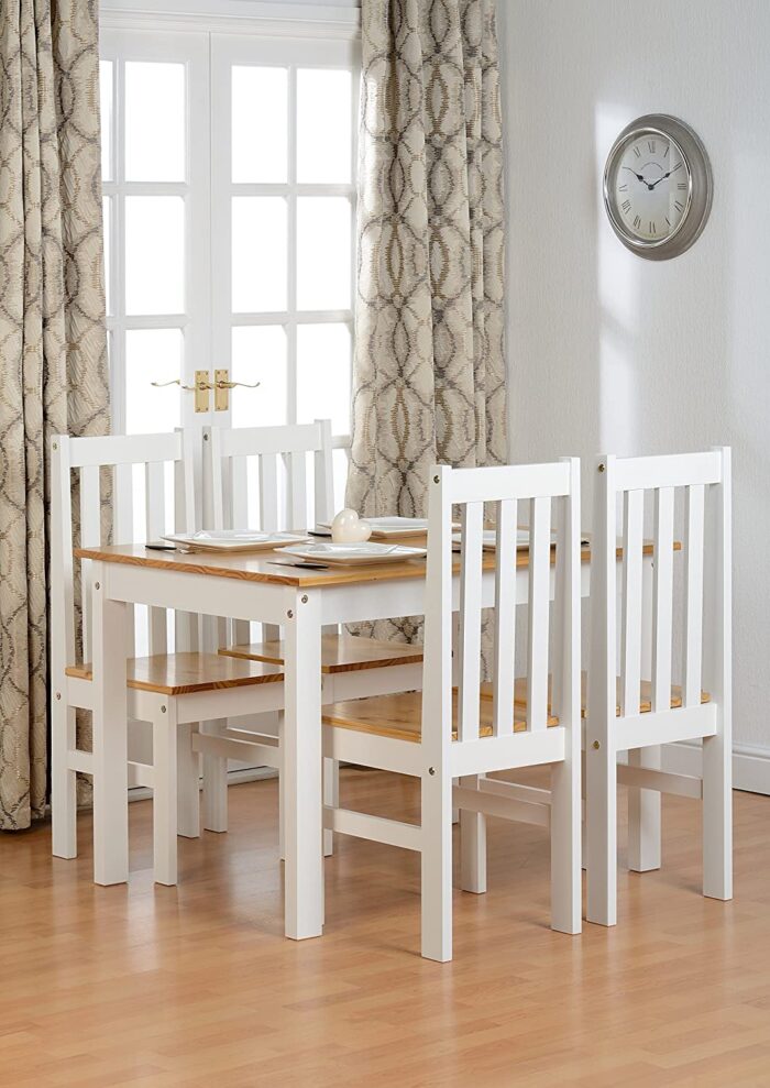Seconique Ludlow Dining Set – White and Oak – Dining Table and 4 Slatted, Highback Chairs - Image 2