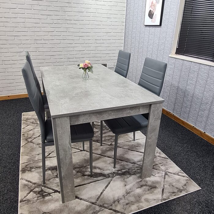 KOSY KOALA Grey Dining Table and 4 chairs stone grey effect kitchen wood set 4 (Table 117 length with 4 grey metal chairs) - Image 2