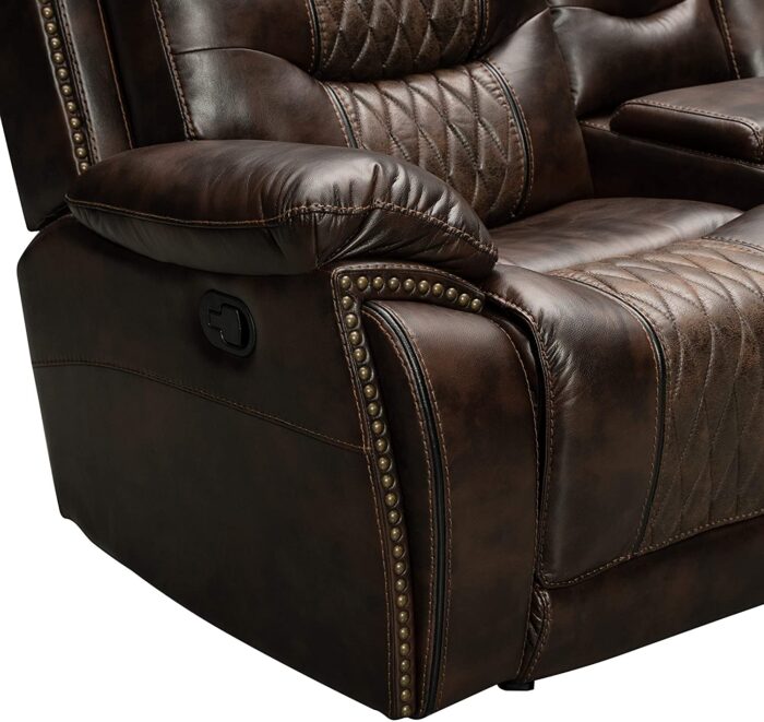 Roundhill Furniture Kovel Faux Leather Reclining Loveseat with USB Port and Storage Console, Brown - Image 5