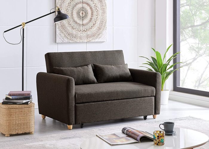 Bravich Pull Out Two Seater Double Sofa Bed -Brown. Modern Contemporary Space Saving Folding Bed, Easy Fold Living Room Furniture To Full Size Double Bed. Fabric Couch With Thick Foam Cushions. - Image 2