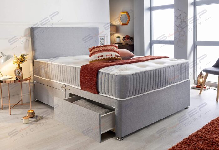 Sleep Factory's Grey Fabric Memory Foam Divan Bed Set With Mattress And Headboard 3ft 4ft 4ft6 5ft 6ft Single Double Small UK King Super King (4.6FT (Double), No Drawers) - Image 2